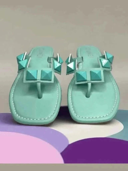 Womens Teal Stud Flats